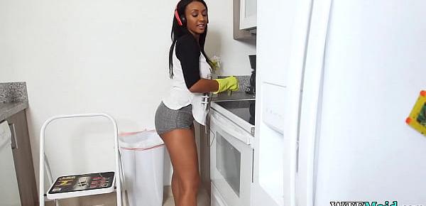  Black cleaning lady has a booty